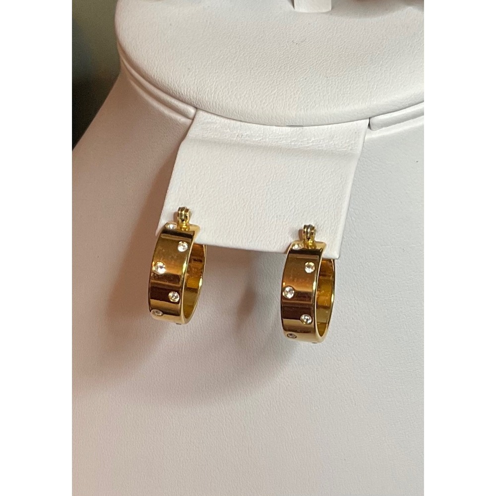 Swarovski Pierced Earrings Gold-Tone Hoops 3/4" Confetti Flush-set Crystals - Picture 4 of 10